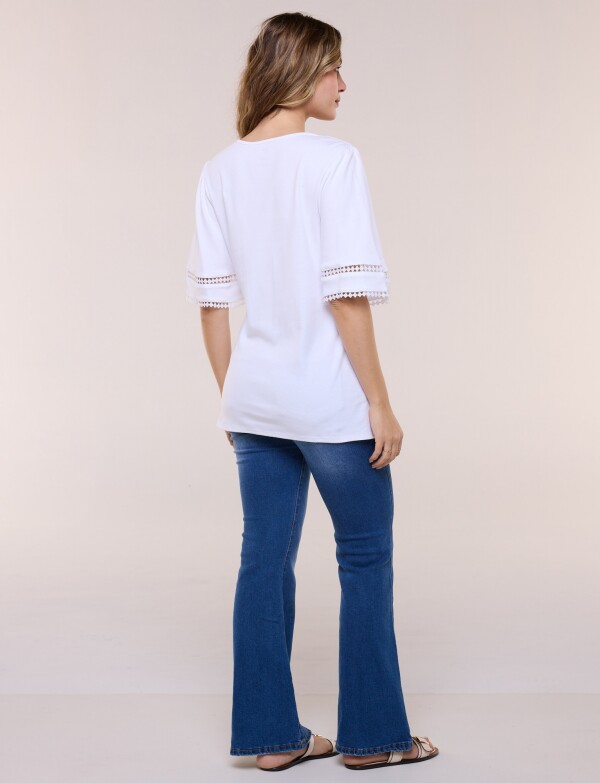 Remera De Algodón Con Detalles De Puntilla BLANCO