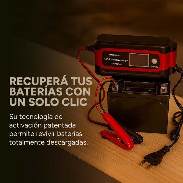 Cargador Bateria Inteligente Auto Moto Lancha Premium 14.6V® Color Rojo