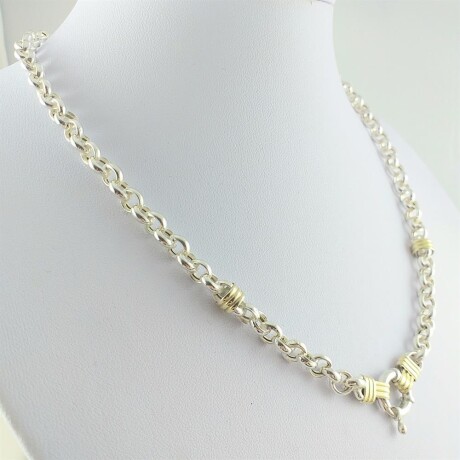 Gargantilla rolo de plata 925 con apliques en double de oro 18 ktes, ROLO. Gargantilla rolo de plata 925 con apliques en double de oro 18 ktes, ROLO.