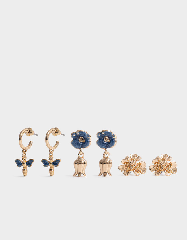 Aros Sets Azul Sets De Aros Libélula - Dorado