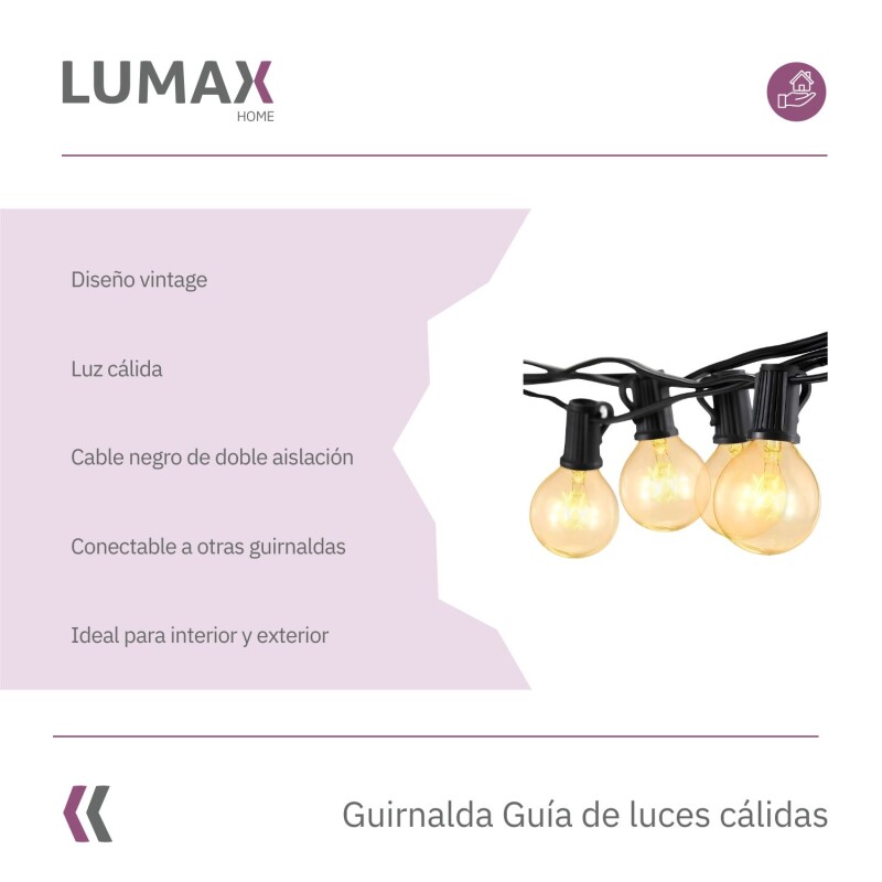 Guirnalda Guía de luces cálidas Vintage para exterior e interior Guirnalda Guía de luces cálidas Vintage para exterior e interior
