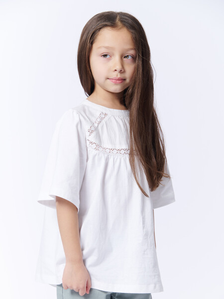 Blusa manga corta broderie Cruda