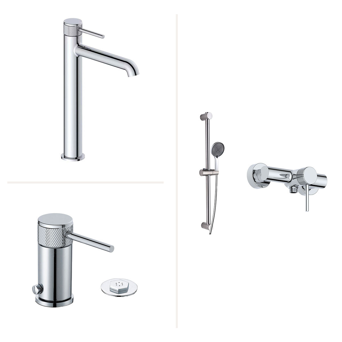 Juego Grifería Lavatorio Alto Bidet Y Ducha 