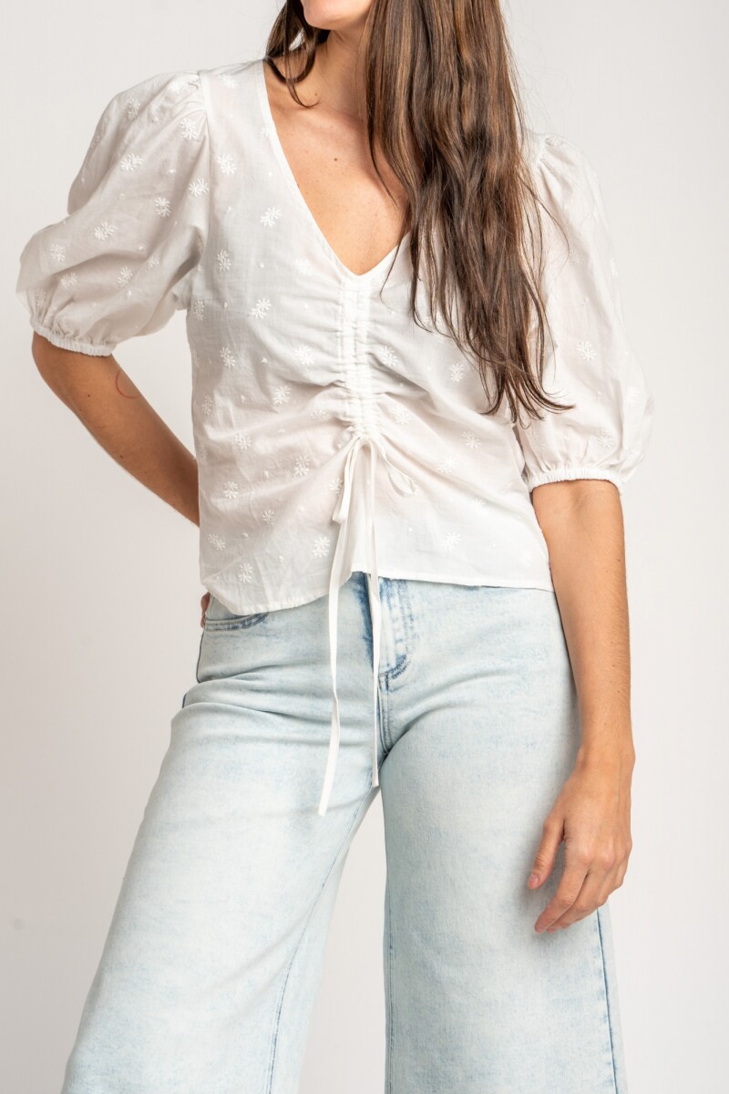 Blusa Bordada Frunces Nacar