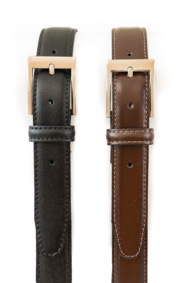 Cinto clasico de 30 mm en cuero y costura Marrón