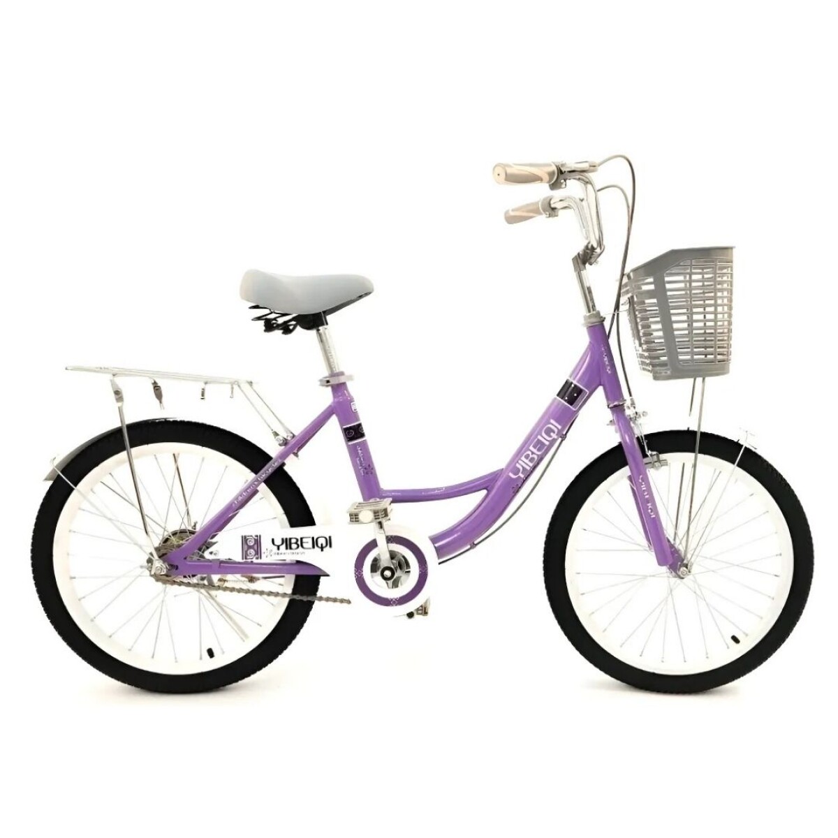 Bicicleta Rodado 20 Con Canasto Y Parrilla - Violeta 