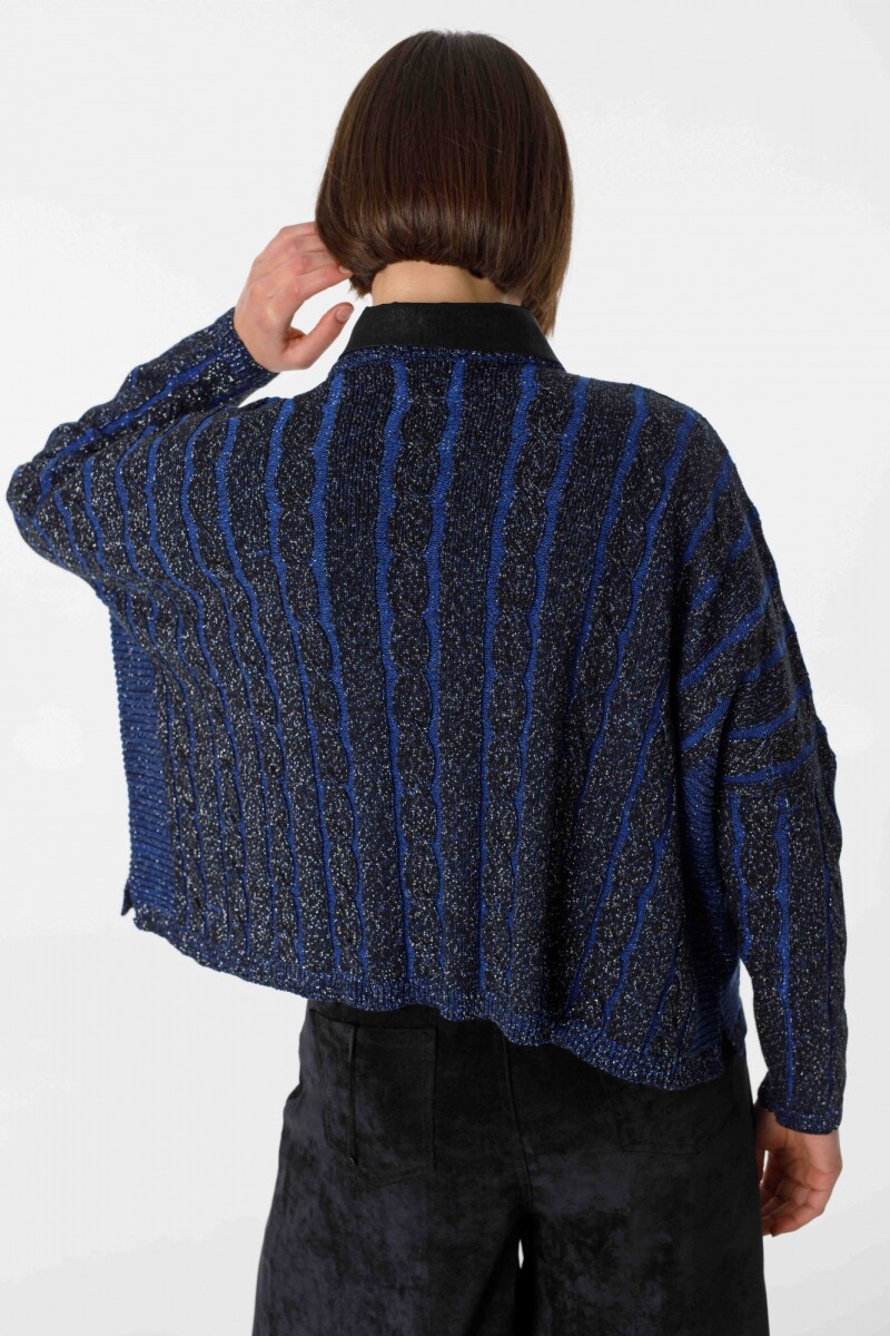 Sweater Oceano Crop Azul/Negro Lurex