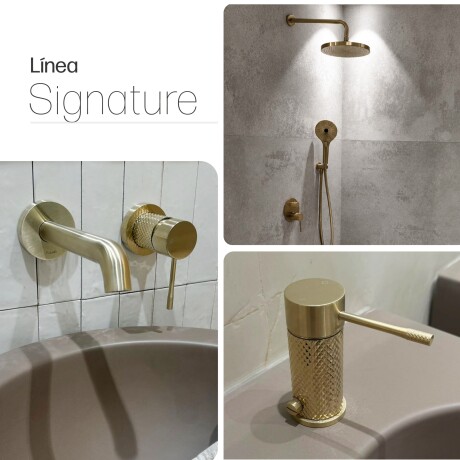 JUEGO DE GRIFERIA SIGNATURE BRUSHED GOLD CON LAVATORIO PARED DORADO-BRUSHED GOLD