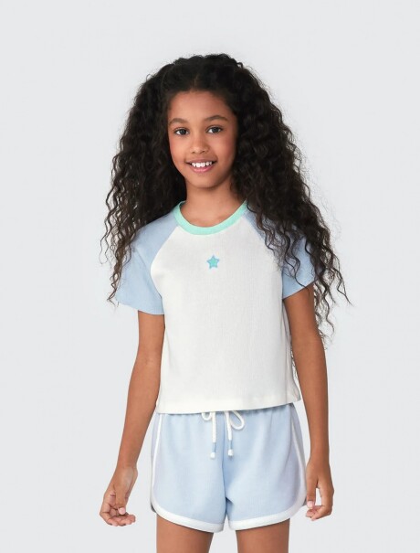 BLUSA INFANTIL EN TELA ACANALADA CELESTE