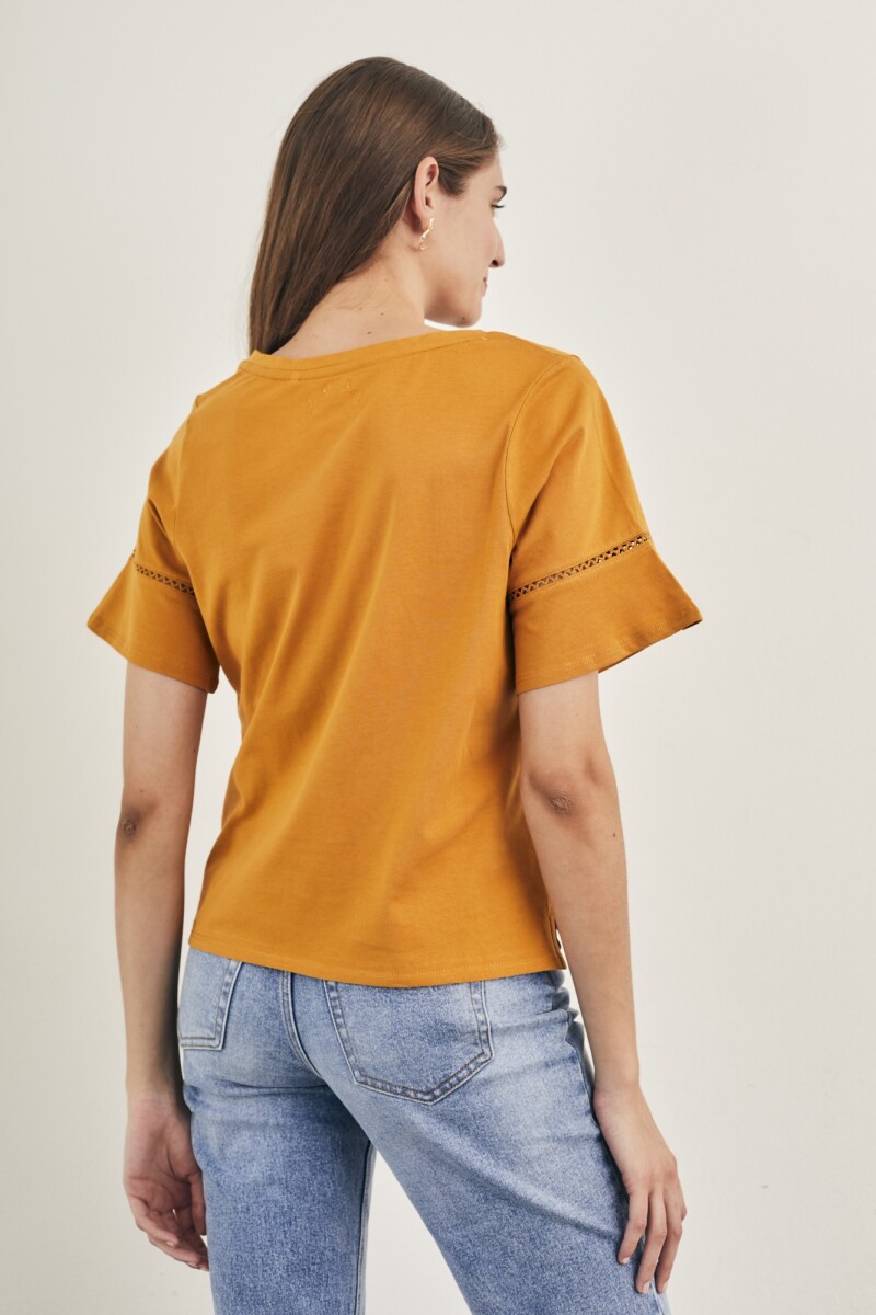 Remera Manga Volado Algodon Peinado Oro