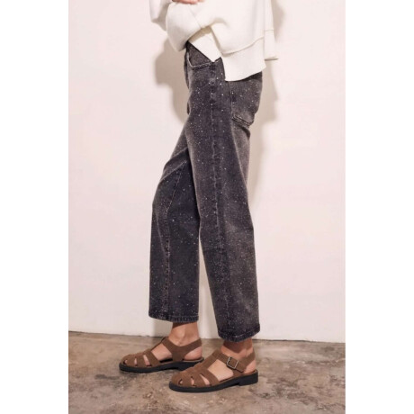 Jean Recto Apliques Negro