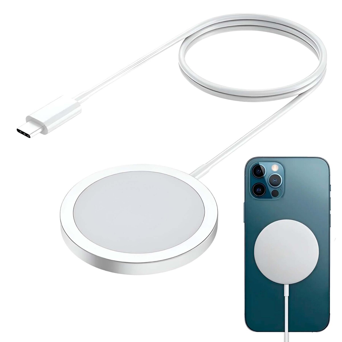 Cargador Qi Magnetico 15w Inalambrico Rapido Con Usb C Atrix - Color Blanco 