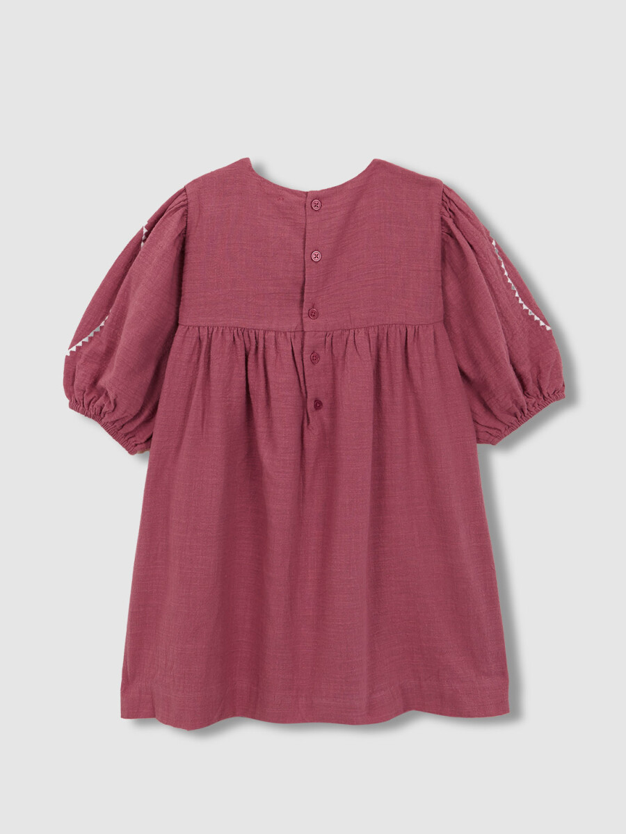 Vestido Manga Abullonada Con Bordados Berenjena