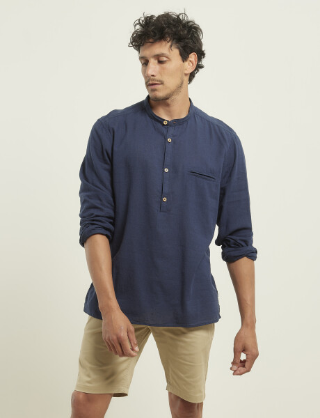 012105 CAMISA HARRINGTON LABEL DE LINO Azul
