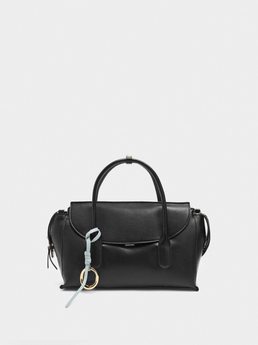 Bolso Tote Liso Con Solapa - negro 