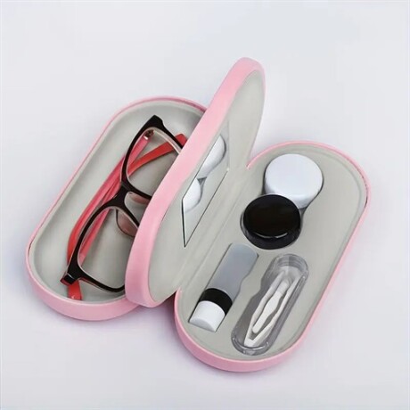 Estuche rigido para lentes de armazon y contacto Rosado