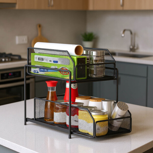 Estante Organizador Mesada Alacena Cocina 2 Cajones Multiuso Imback Color Negro Estante Organizador Mesada Alacena Cocina 2 Cajones Multiuso Imback Color Negro