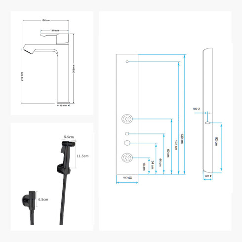 JUEGO DE GRIFERIA LAVATORIO ALTO PANEL DE DUCHA Y DUCHA HIGIENICA AGUA FRIA 000