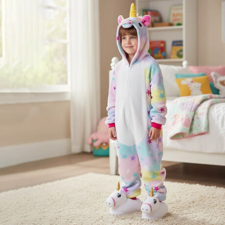 Set Infantil con Pijama Entero + Pantuflas Diseño Unicornio Multicolor/blanco