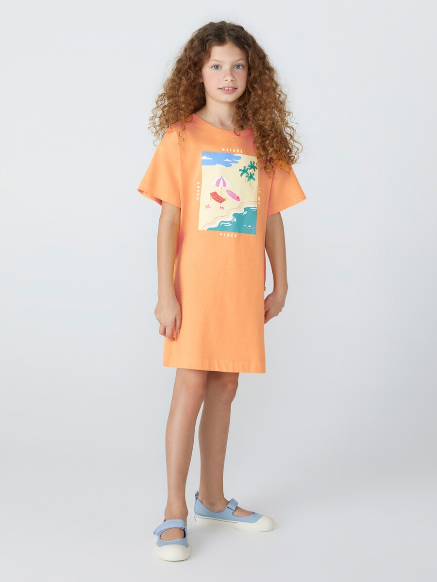 VESTIDO CON ESTAMPA DE ALGODÓN - NARANJA 