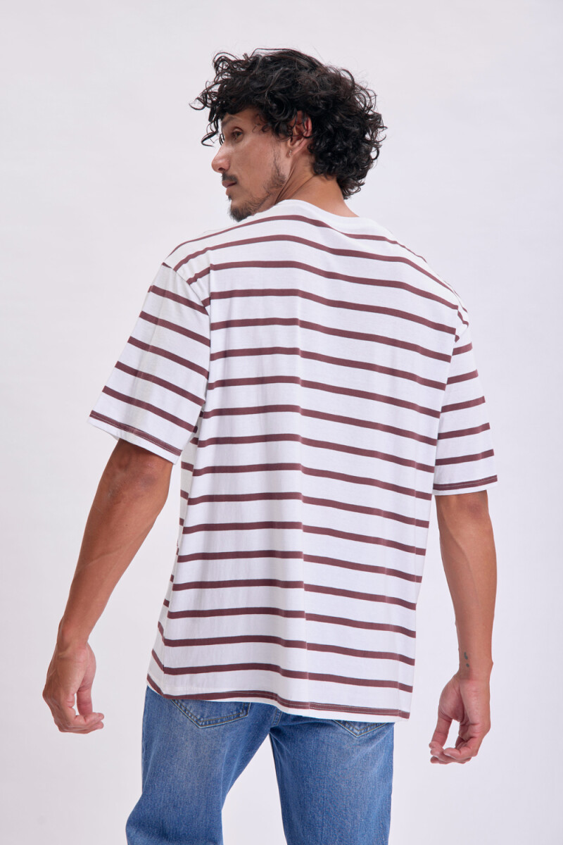 Remera Rayas Y Estampa Blaco