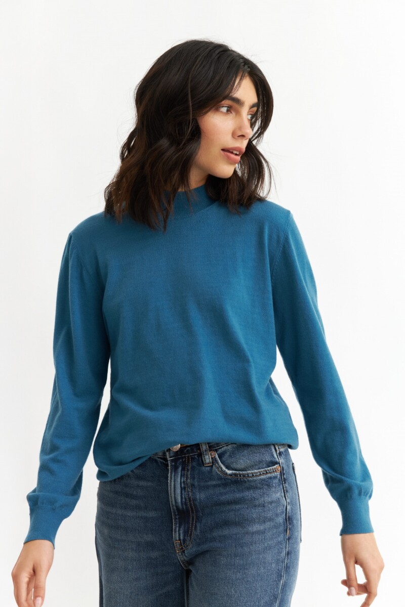 Sweater media polera con puños AZUL
