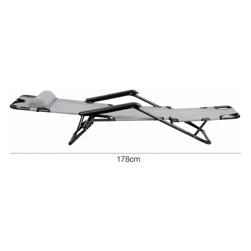 Silla Reposera Catre Plegable Anatómica Liviana Con Almohada Gris Claro