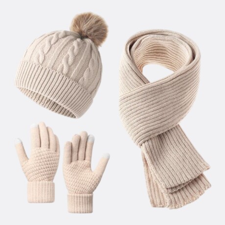 Set Abrigo Essential Winter Tres Piezas Adulto Beige