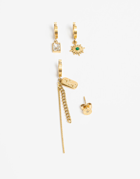 Aros Sets Strass Set De Aros De Acero - Dorado