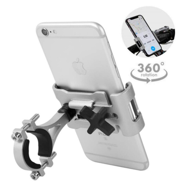 Soporte de Celular para Moto y Bicicleta de Aluminio Plateado Soporte de Celular para Moto y Bicicleta de Aluminio Plateado