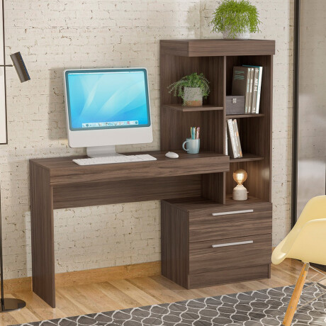 ESCRITORIO MESA PARA PC LAPTOP COMPUTADORA 2 CAJONES CON ESTANTERÍA COLOR MADERA