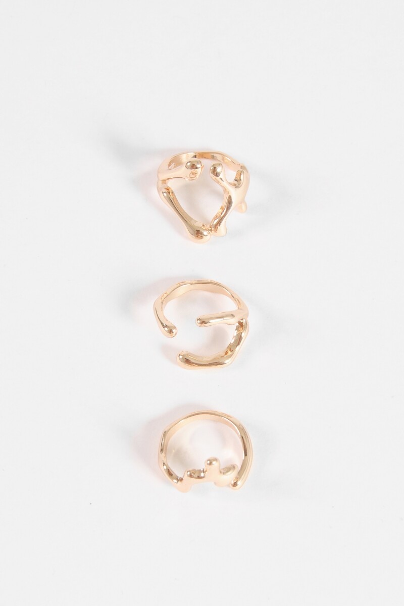Set 3 anillos irregular dorado