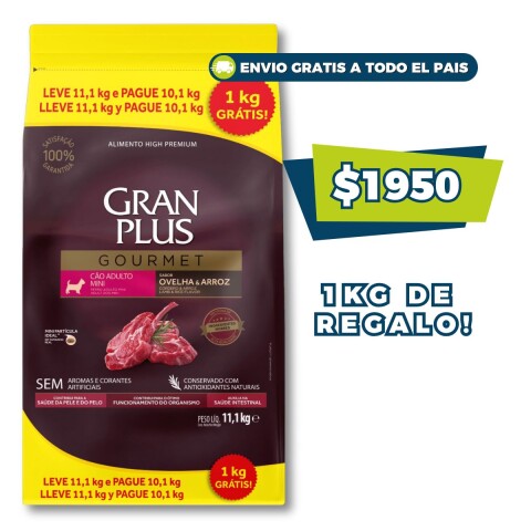 GRAN PLUS GOURMET ADULTO RAZAS PEQUEÑA-MINI CORDERO 10,1 KILOS + 1 KILO DE REGALO