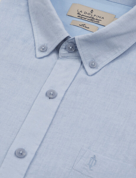 Camisa lino m/c lisa celeste