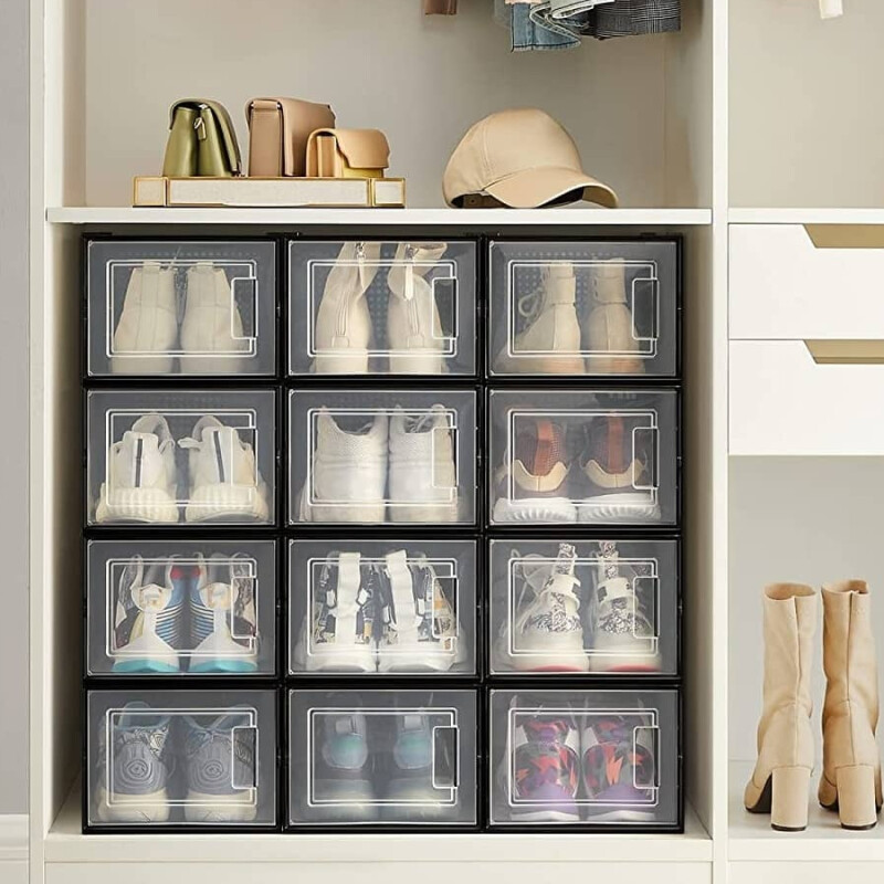 Caja zapatera apilable para ordenar zapatos negro