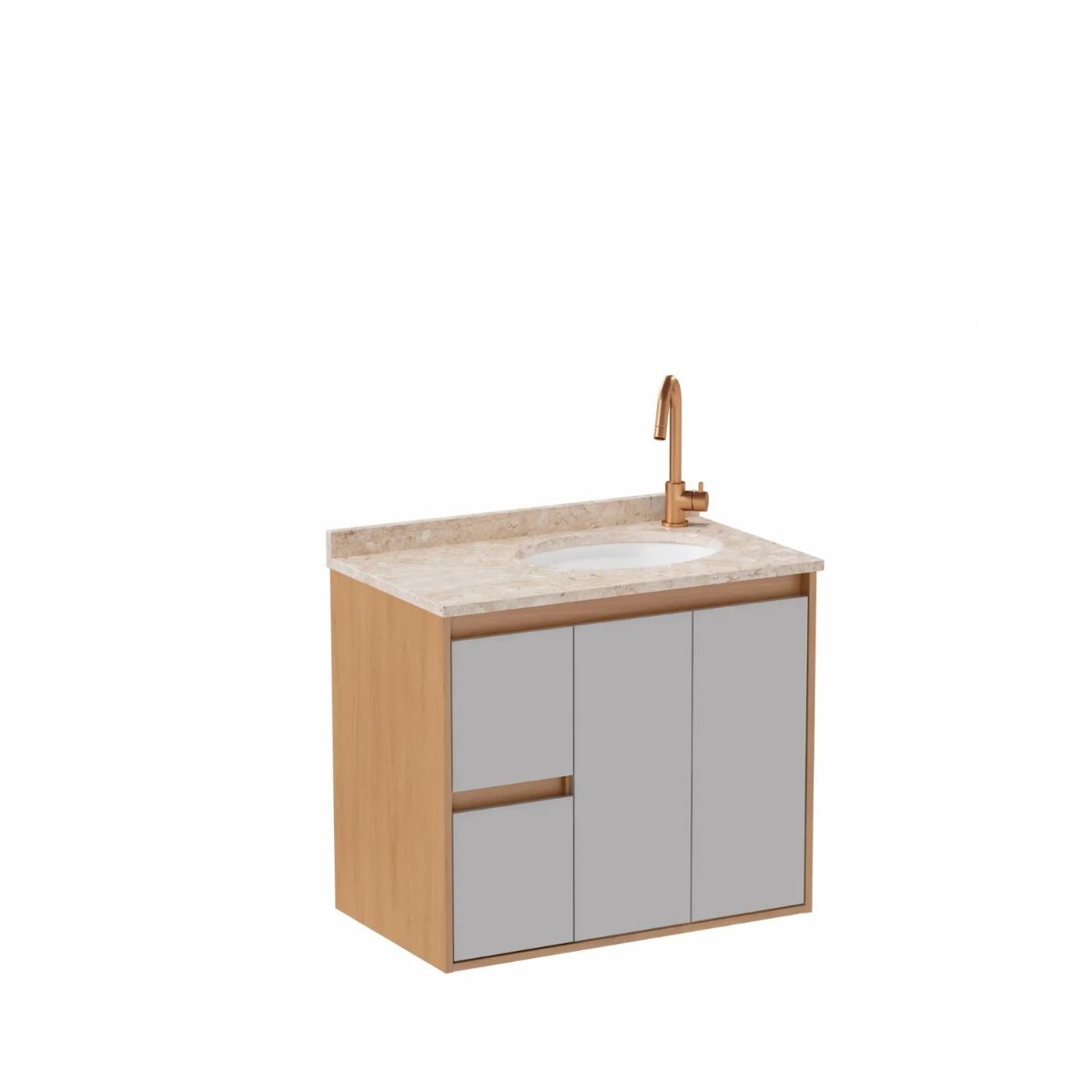 Mueble De Baño Danubio Suspendido 80 Cm Mesada Granito Con Lavatorio Incorporado 