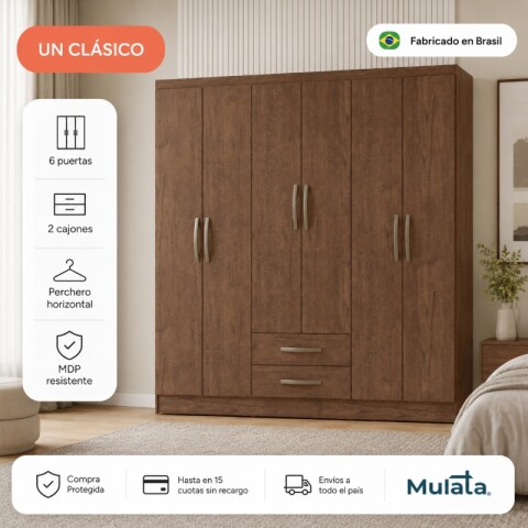 Armario Ropero Placard de 6 Puertas Línea Plus con 2 Cajones y Perchero Horizontal - MDP - Dakar Armario Ropero Placard de 6 Puertas Línea Plus con 2 Cajones y Perchero Horizontal - MDP - Dakar