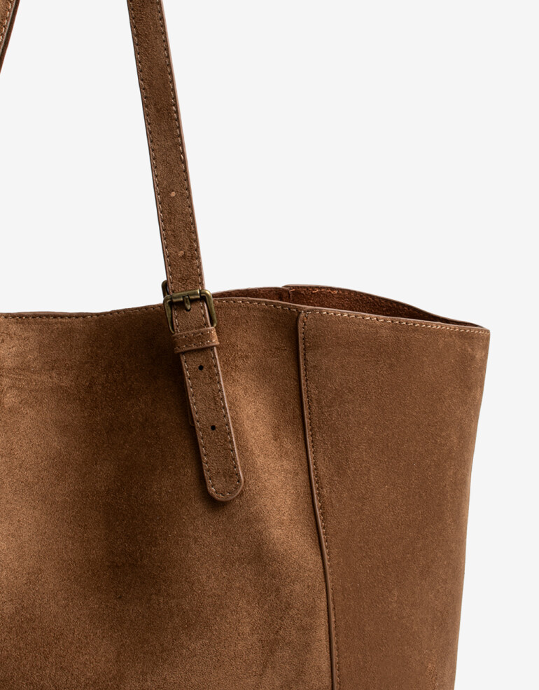 Shopper Cartera Formato Shopper Efecto Gamuza - Marron Suela