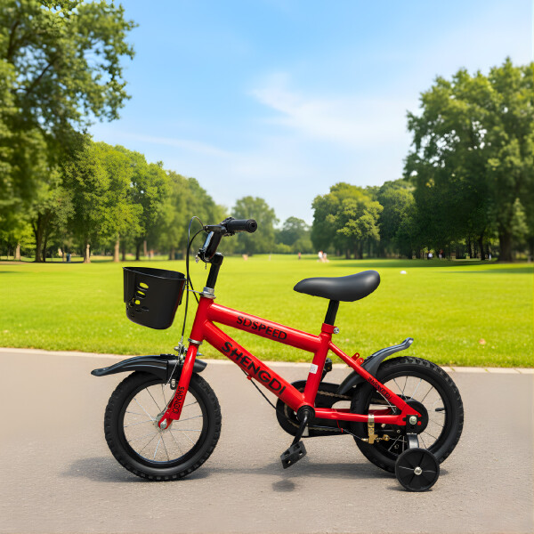 Bicicleta Infantil Shengdi R12 Canasto Rueditas Guardabarro Rojo 1