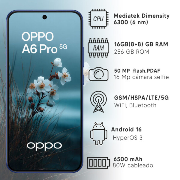 Oppo A6 Pro 16(8+8)gb Ram 256 Gb 5g CEL OPPO A6 PRO 8GB 256GB AZUL