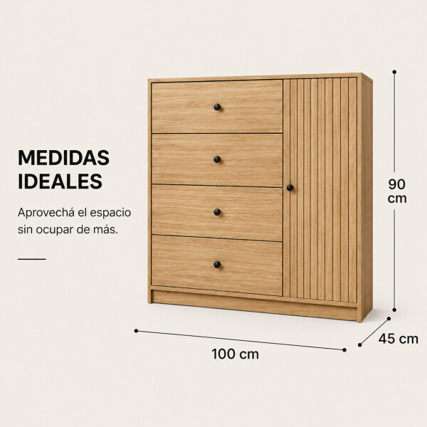 Cómoda ComboHome Cajonera 4 Cajones 1 Puerta 100Cm Nórdica Marrón 1