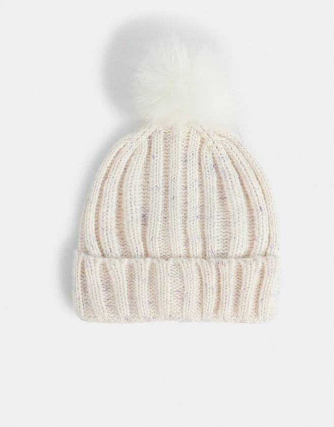 Gorros Infantiles Gorro Tejido Infantil Con Pompón - Blanco Crudo