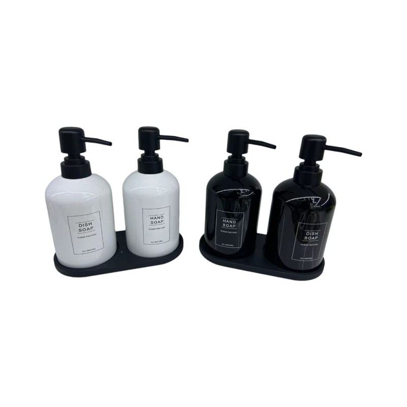 SET DE BAÑO 2 DISPENSADORES/1 BANDEJA BLANCO/NEGRO SET DE BAÑO 2 DISPENSADORES/1 BANDEJA BLANCO/NEGRO
