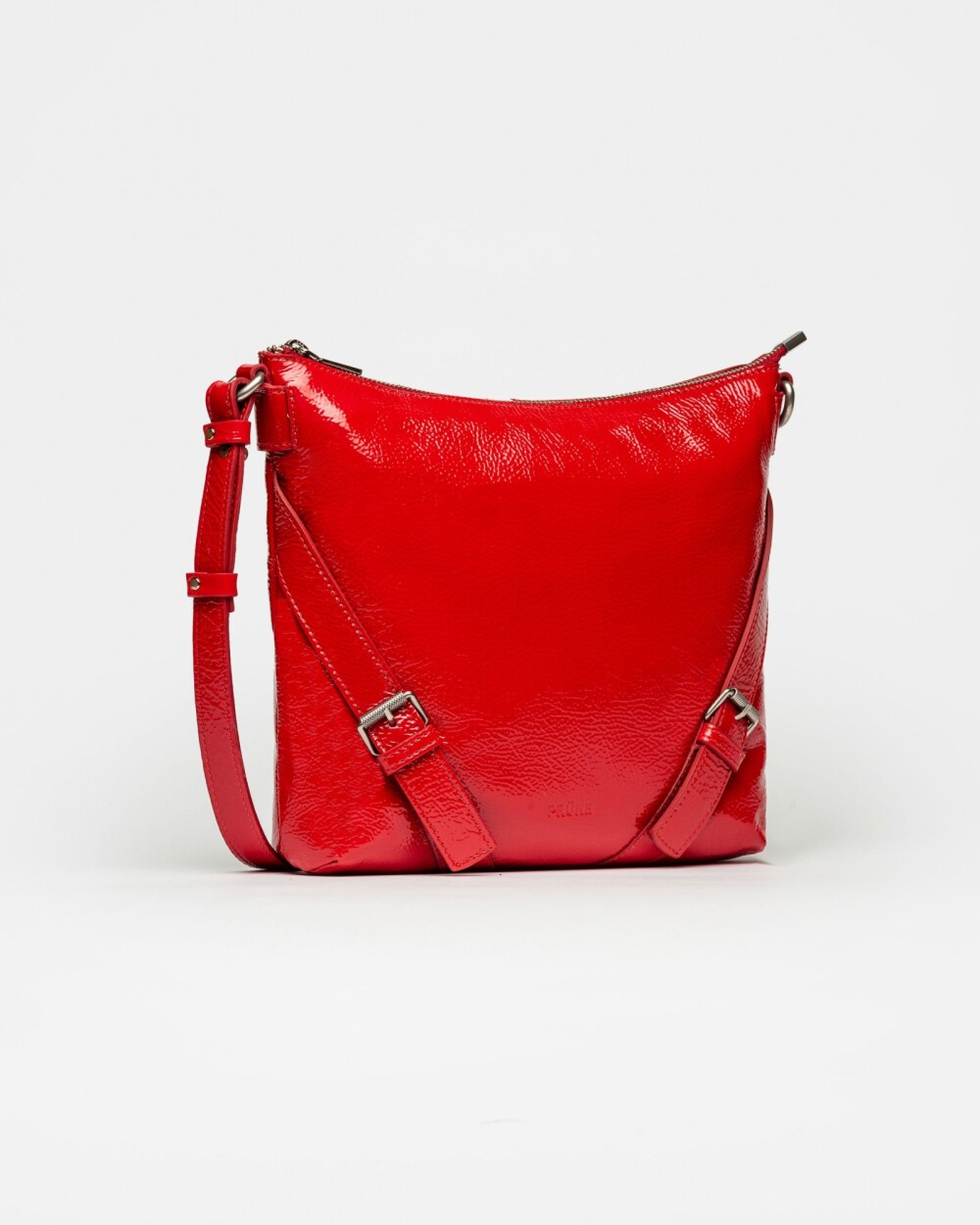 Bandolera Pocket en cuero charol arrugado Rojo