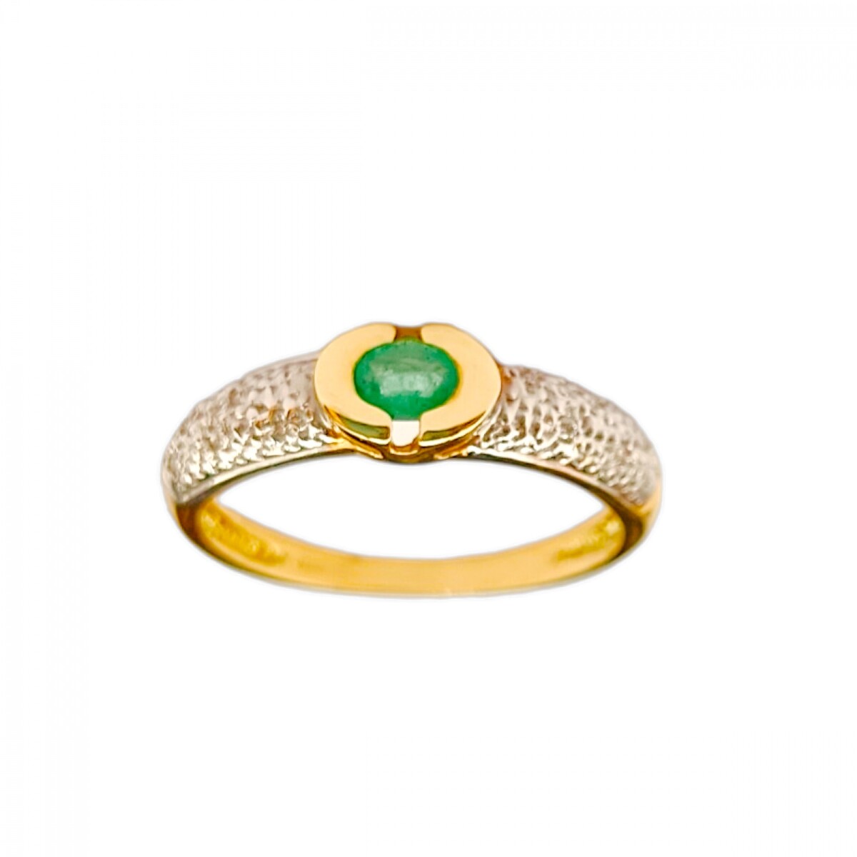 Anillo Solitario-Oro 18k-Piedra Esmeralda y Zirconia-AN9506 - conpiedra 