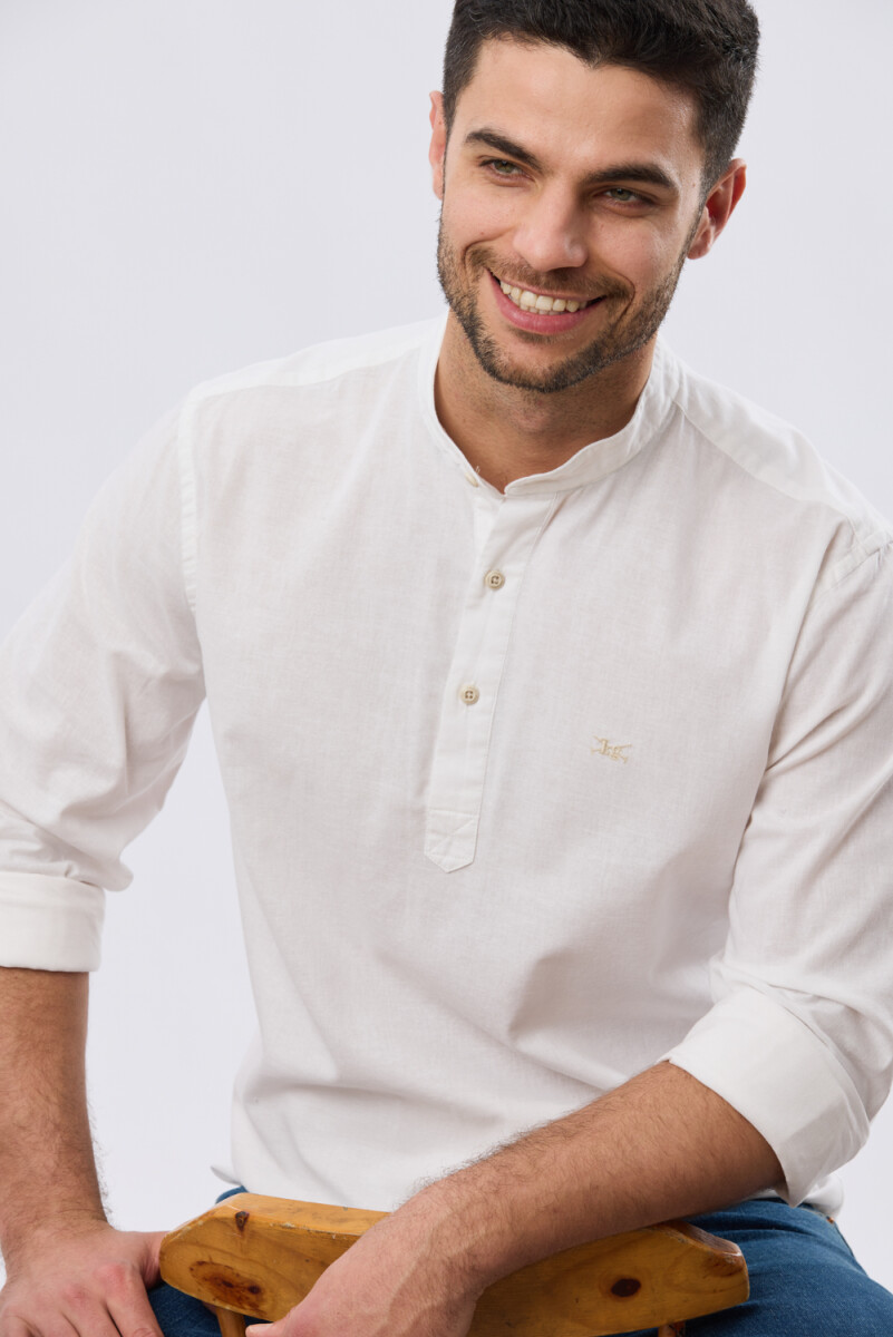 CAMISA LISA DE LINO CUELLO MAO - Blanco 