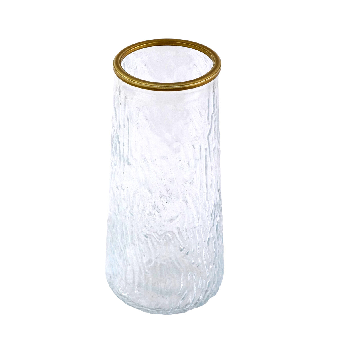 FLORERO VIDRIO LABRADO BORDE DORADO 7.5X20CM 