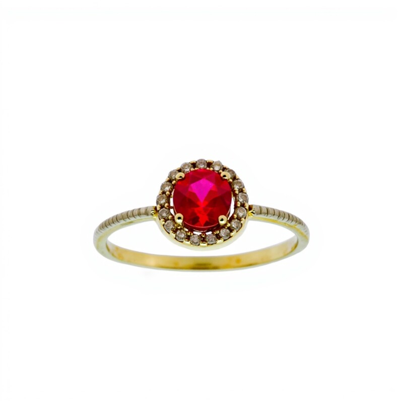 Anillo Halo-Oro Bajo-Piedra Rubí y Zirconias-AN8143 conpiedra