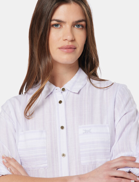 CAMISA DE LINO RAYADA Lila