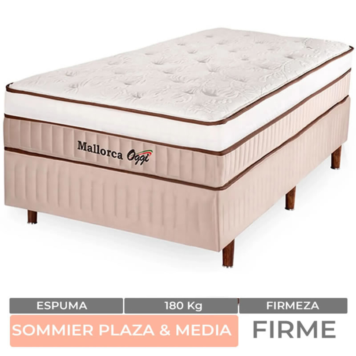 PLAZA Y MEDIA + BOX - Conjunto de Sommier 1,5 plaza y media Mallorca SUPER ESPUMA 110x188x61 180K 